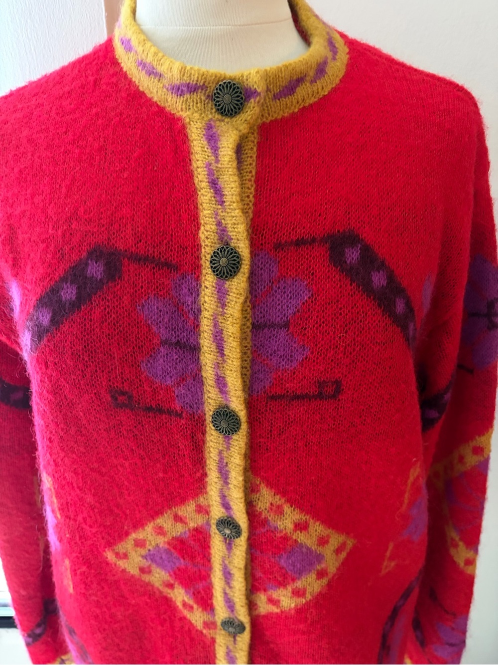 Vintage Sisley Relaxed Elegance Mohair Blend Geometric Cardigan Sweater
